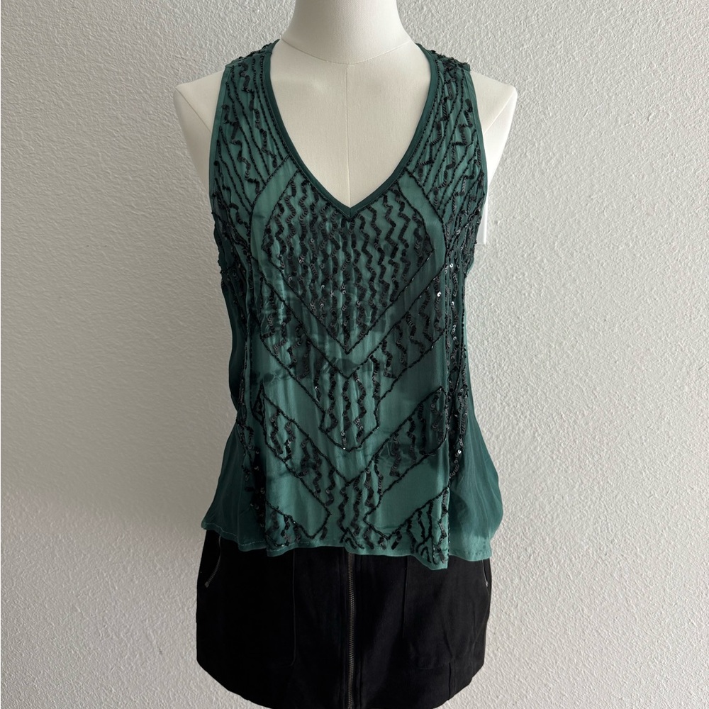 Buffalo David Bitton Beaded V-Neck Tank Top - Teal Green
